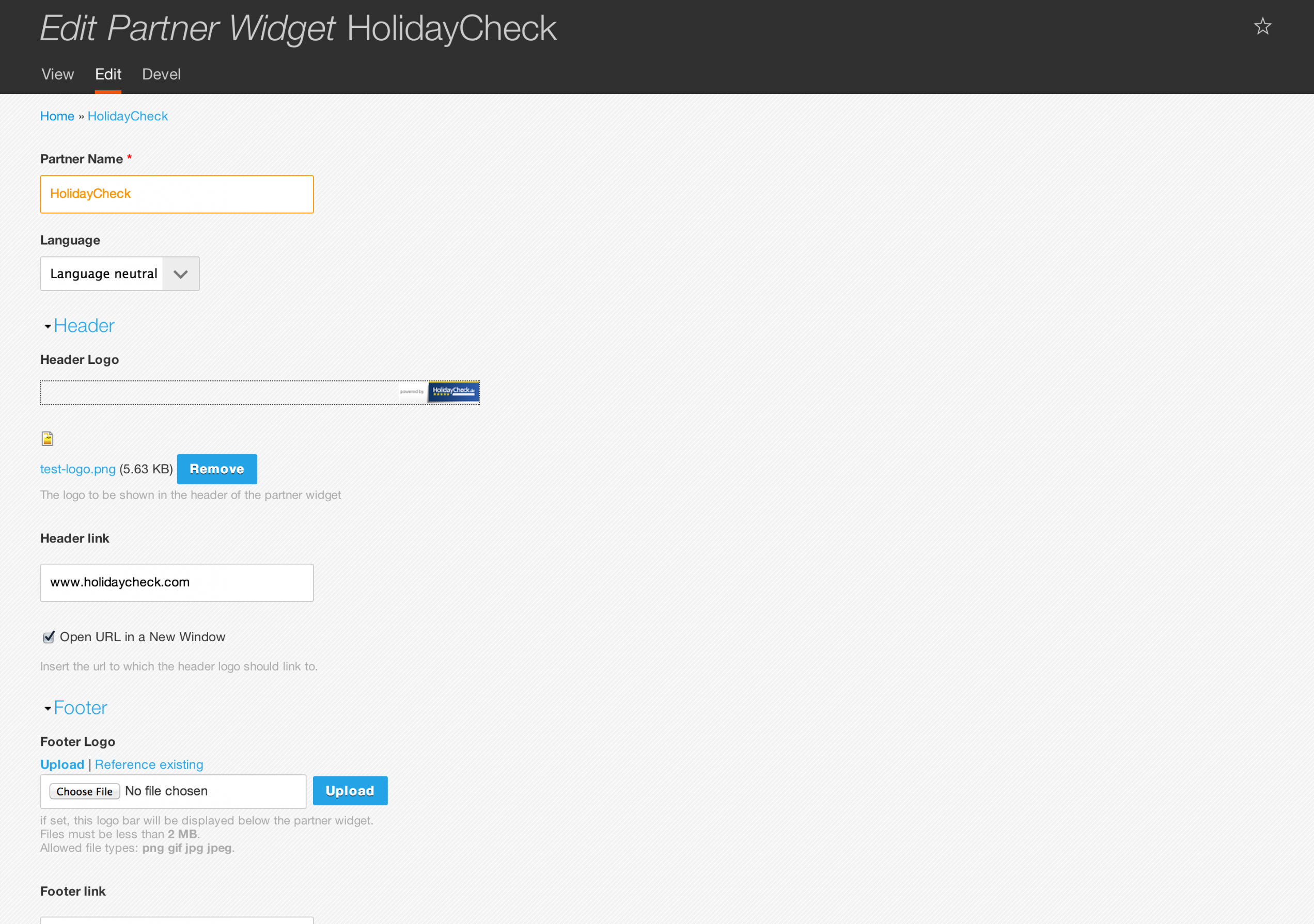 Screenshot: Backend-Ansicht des Partner Widget