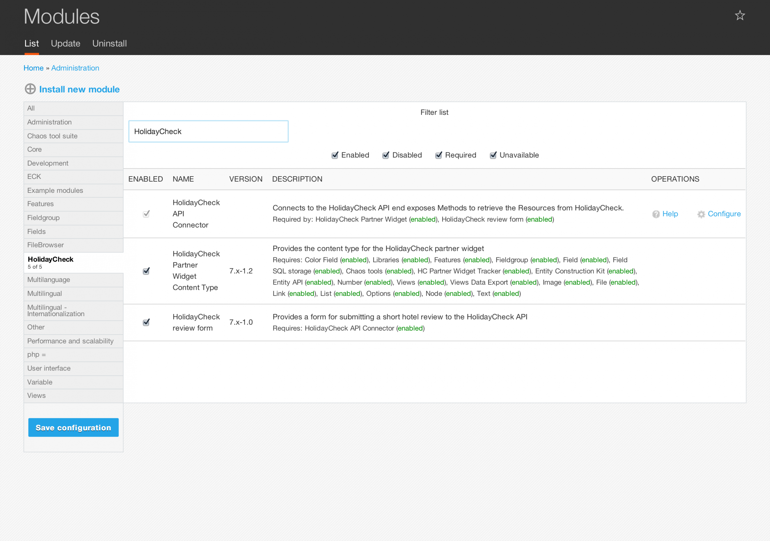 Screenshot: Backend-Ansicht des Partner Widget
