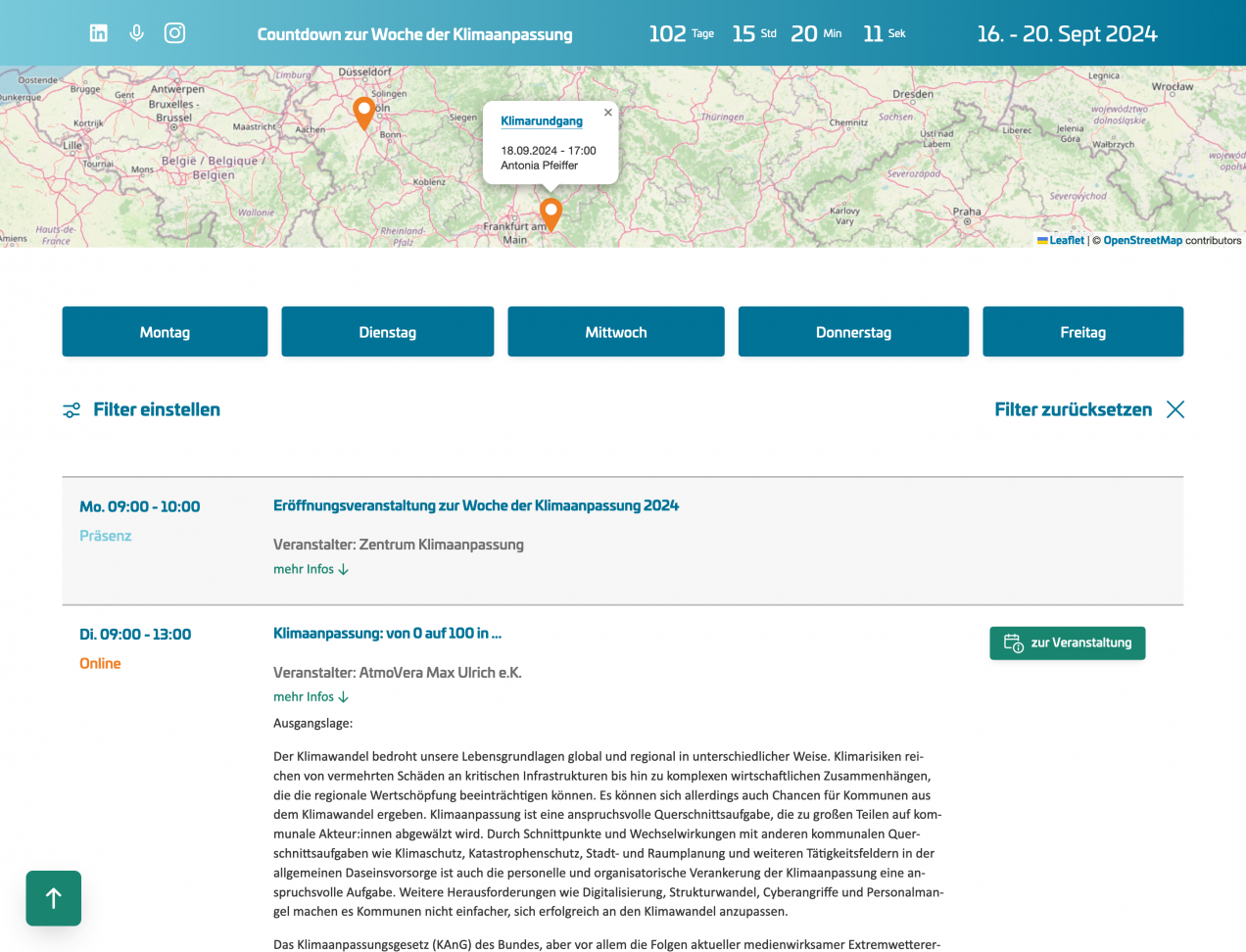 Screenshot Website Woche der Klimaanpassung 2024